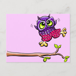 Baby Owl First Flight Pink Postcard