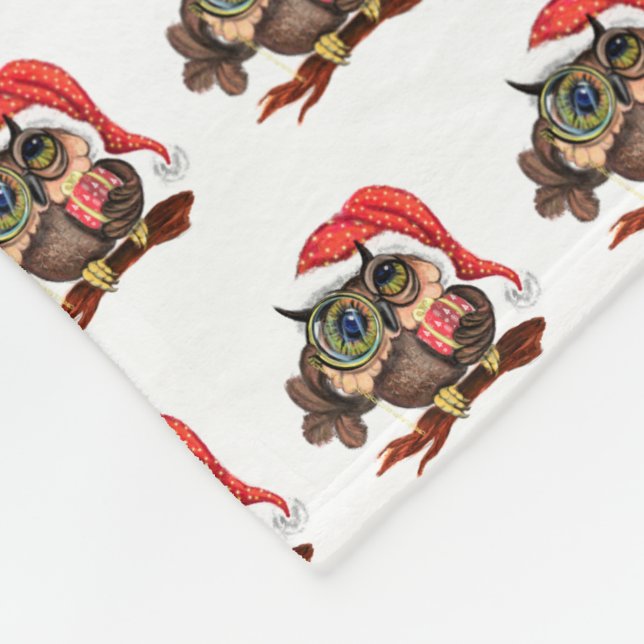 Baby Owl In Christmas Hat and Gift Fleece Blanket (Corner)