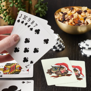 Baby Owl In Christmas Hat Playing Cards