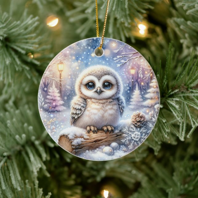 Baby Owl in Snowlight Ceramic Tree Decoration (Tree)