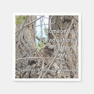 Baby Owl in Tree Someone's Graduating Who Who Napkin