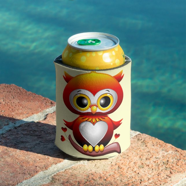 Baby Owl Love Heart Cartoon  Can Cooler (In Situ Pool)