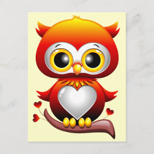 Baby Owl Love Heart Cartoon Postcard