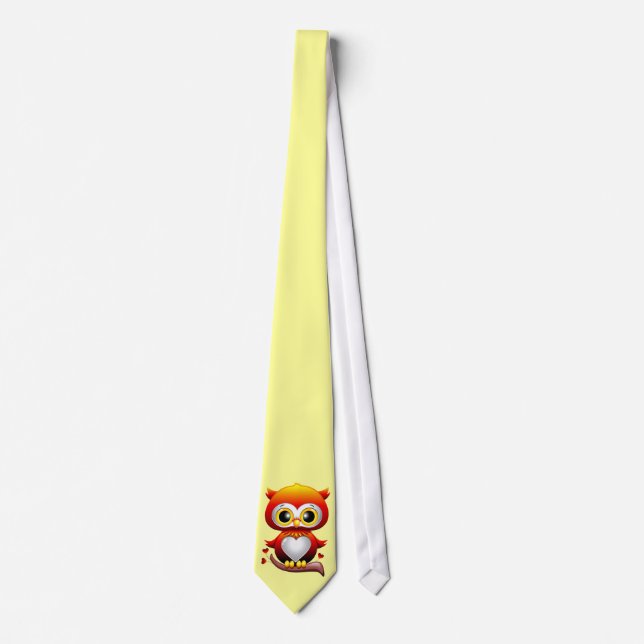 Baby Owl Love Heart Cartoon Tie (Front)