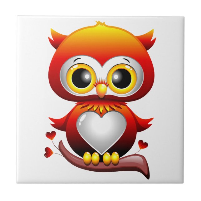 Baby Owl Love Heart Cartoon  Tile (Front)