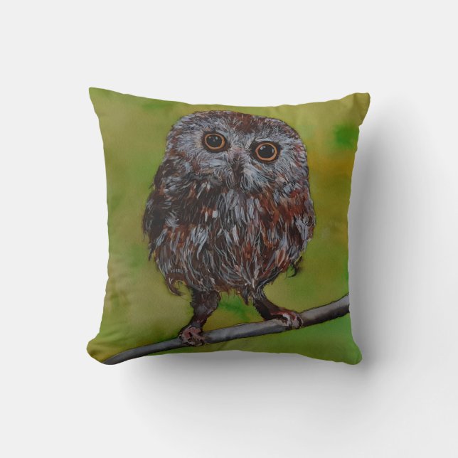 Baby Owl Painting By MirandaPA Cushion (Front)