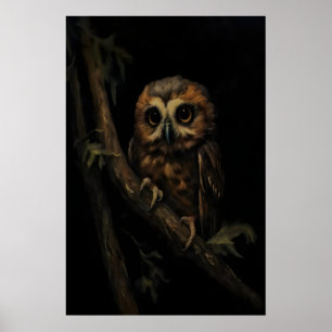 Baby Owl Perched Dark Academia, Dark Moody Poster