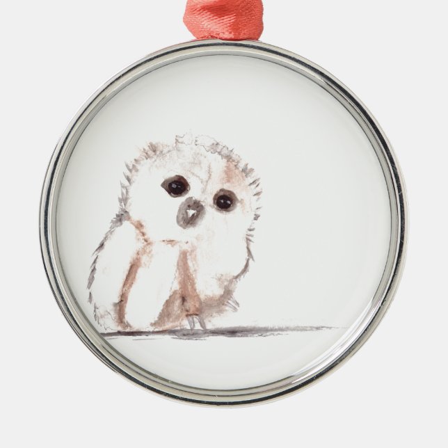 Baby owl small bird metal tree decoration (Front)