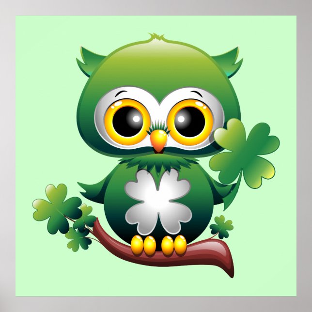 Baby Owl St Patrick Cartoon Poster (Front)