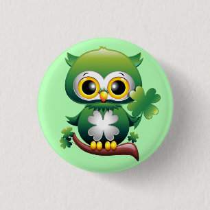Baby Owl St Patrick Paddy Cartoon  3 Cm Round Badge