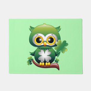 Baby Owl St Patrick Paddy Cartoon  Doormat