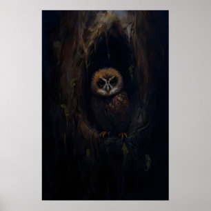 Baby Owl Tree Hollow Dark Academia, Moody Wall Poster