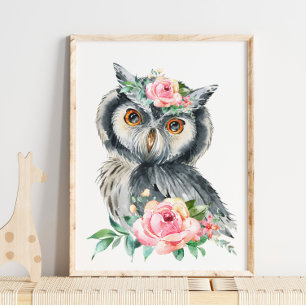 Baby Owl Woodland Animal Nursery   Cute Wall Print
