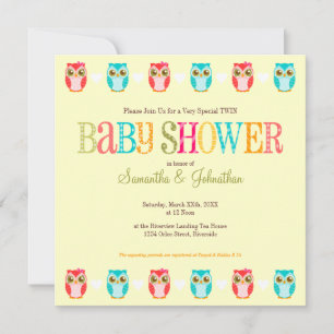 Baby Owls - Girl and Boy Twins Shower Invitation