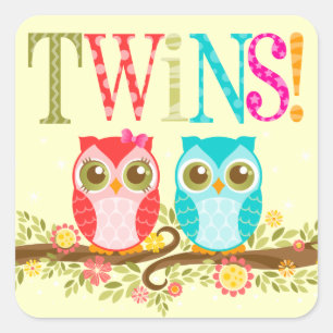 Baby Owls - Girl and Boy Twins Stickers