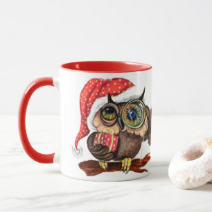 Baby Owls In Christmas Hat with Gift Mug