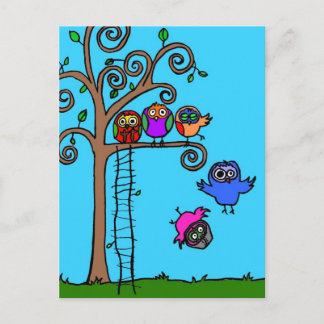 Baby Owls Learning to Fly Postcard