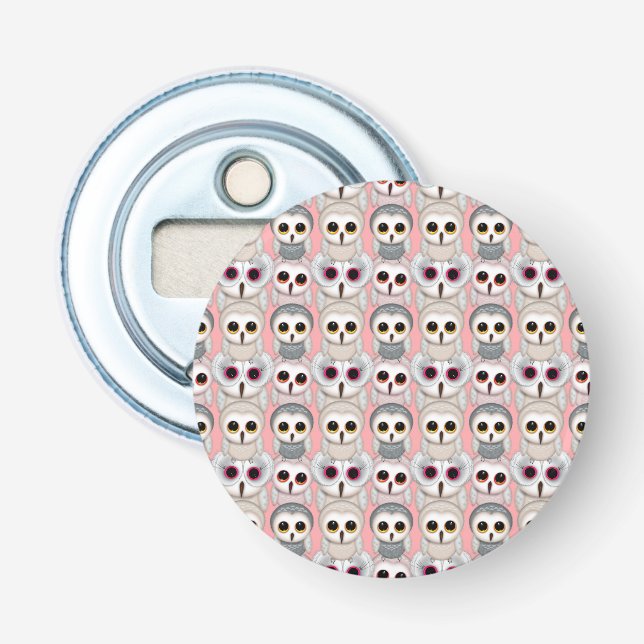 Baby Owls On Pale Pink Background Pattern Bottle Opener (Front)