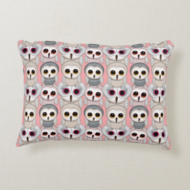 Baby Owls On Pale Pink Background Pattern Decorative Cushion (Back)