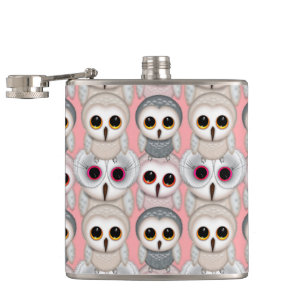 Baby Owls On Pale Pink Background Pattern Hip Flask