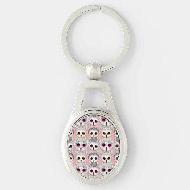 Baby Owls On Pale Pink Background Pattern Key Ring (Front)