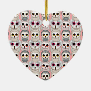Baby Owls on Pink Pattern Ceramic Tree Decoration
