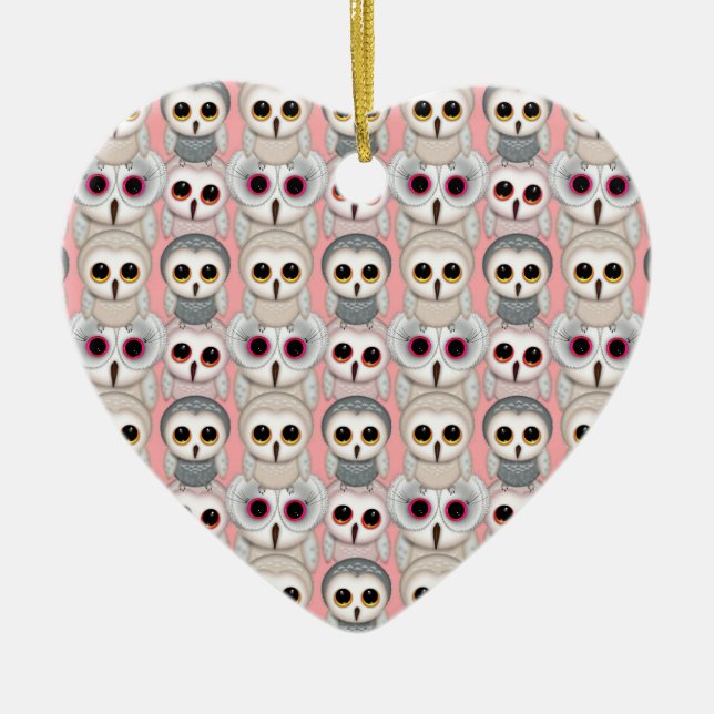 Baby Owls on Pink Pattern Ceramic Tree Decoration (Front)