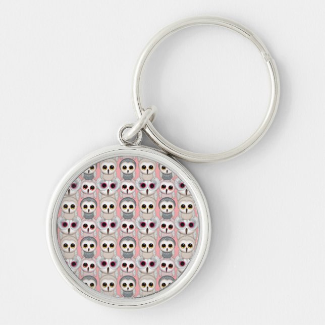 Baby Owls on Pink Pattern Key Ring (Front)