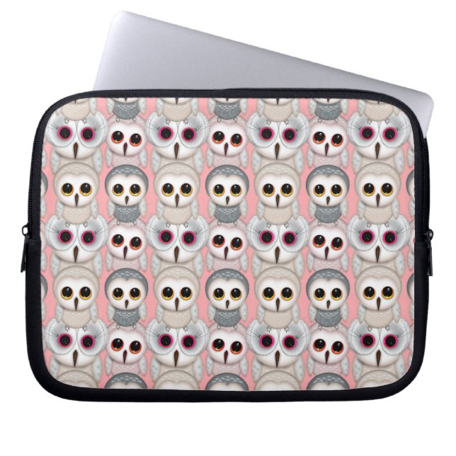 Baby Owls on Pink Pattern Laptop Sleeve (Front)