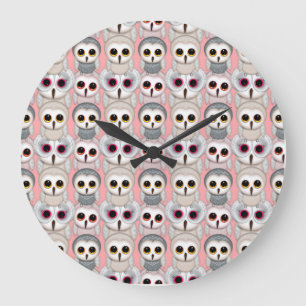 Baby Owls on Pink Pattern Large Clock