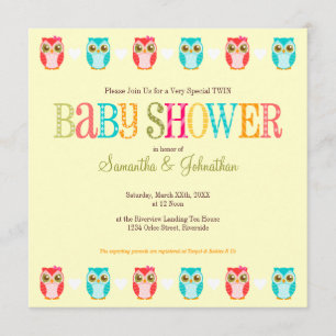 Baby Owls - One of Each! Twins Shower Invitation