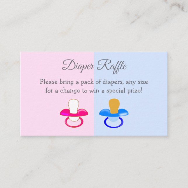 Baby Pacifiers Gender Reveal Shower Diaper Raffle Enclosure Card (Front)