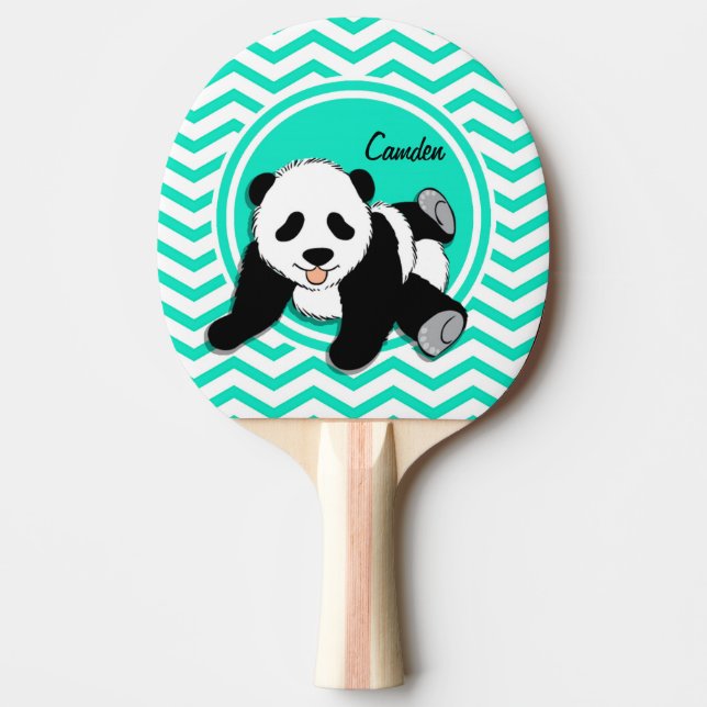 Baby Panda; Aqua Green Chevron Ping Pong Paddle (Front)