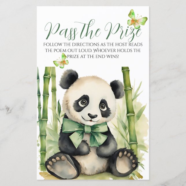 Baby Panda Baby Shower Pass the Prize Game (Back)