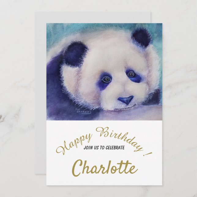 Baby Panda Bear 1st Birthday Invitation (Front/Back)
