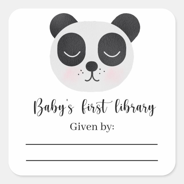 Baby Panda Bear - Baby Shower bookplate Square Sticker (Front)