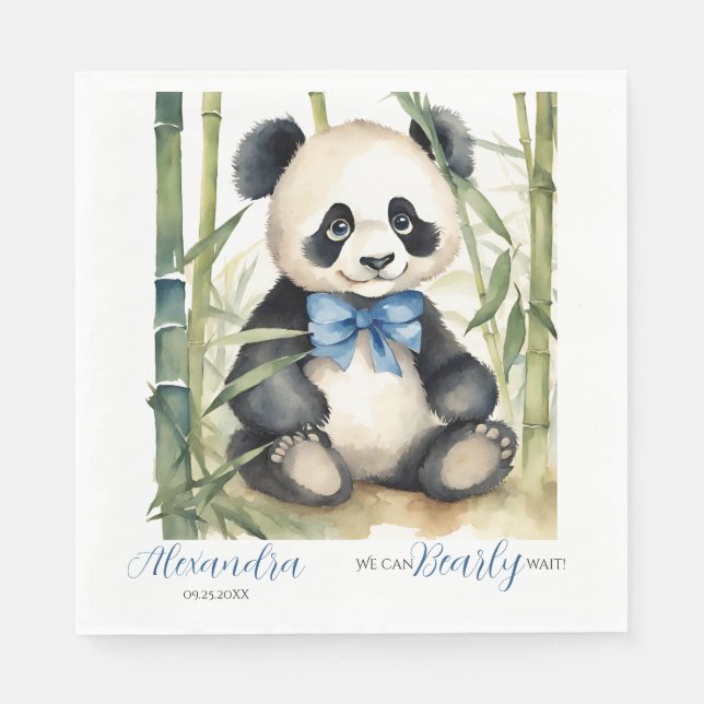 Baby Panda Bear Bearly Wait Boy Baby Shower Napkin (Front)
