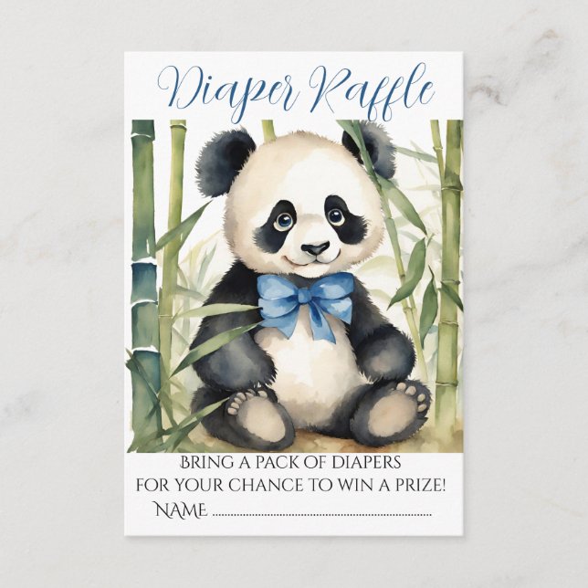 Baby Panda Bear Boy Baby Shower Diaper Raffle Enclosure Card (Front)