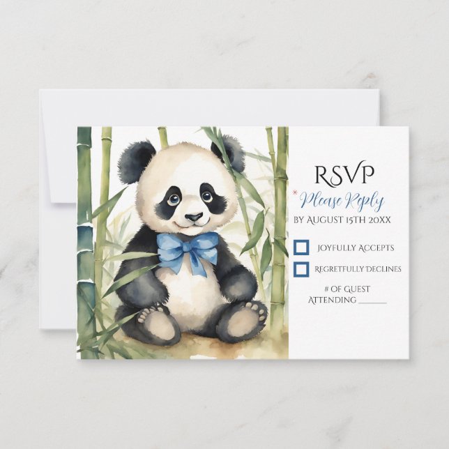 Baby Panda Bear Boy Baby Shower RSVP Card (Front)