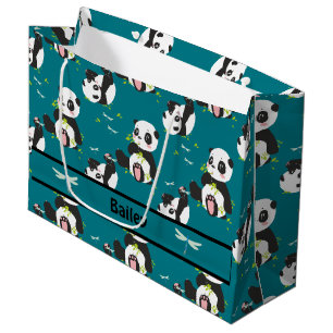 Baby Panda Bear Dragonfly Teal Custom Large Gift Bag