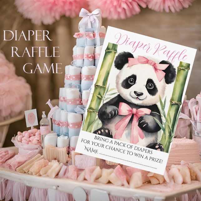 Baby Panda Bear Girl Baby Shower Diaper Raffle Enclosure Card (Creator Uploaded)