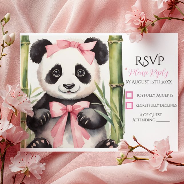 Baby Panda Bear Girl Baby Shower RSVP Card (Creator Uploaded)