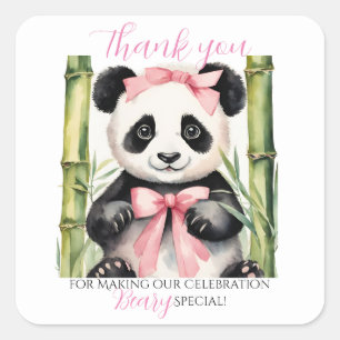 Baby Panda Bear Girl Baby Shower Thank You Square Sticker