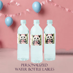 Baby Panda Bear Girls Baby Shower Water Bottle Label