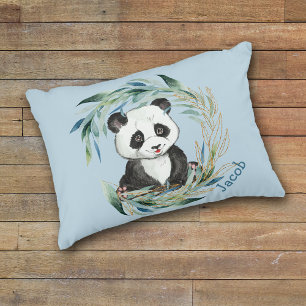 Baby Panda Bear in Wreath Nursery Accent Pillow
