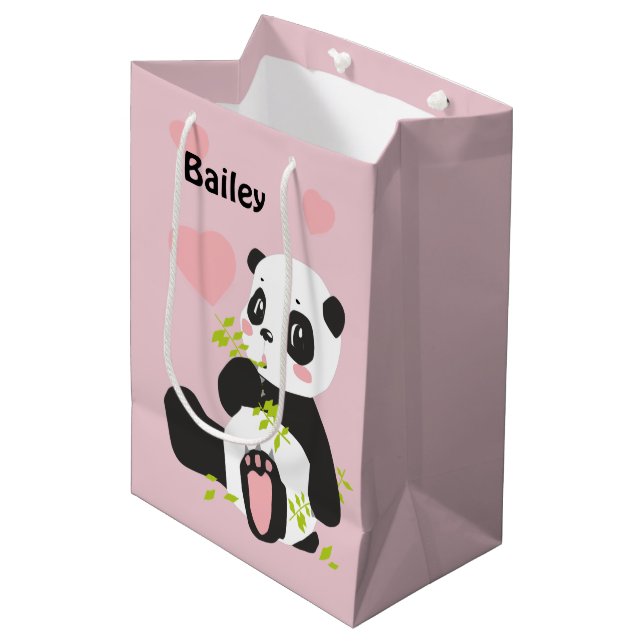 Baby Panda Bear Pink Hearts Custom Medium Gift Bag (Front Angled)