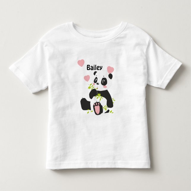 Baby Panda Bear Pink Hearts Custom Toddler T-Shirt (Front)