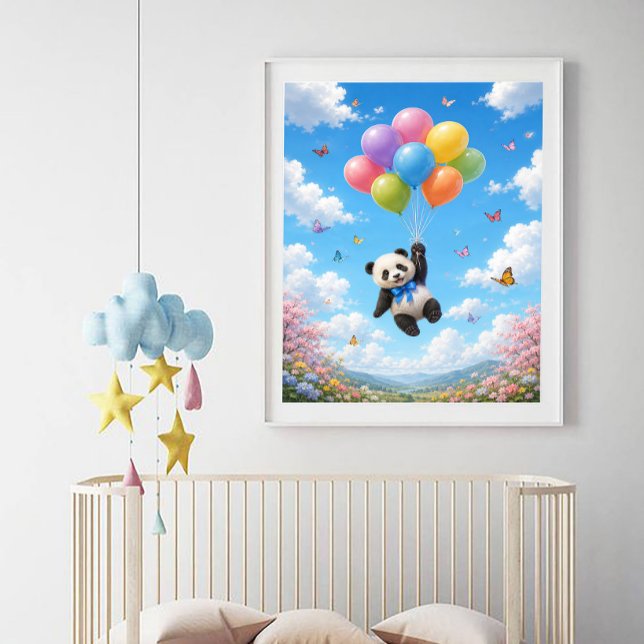 Baby Panda floating colorful balloons Poster (Creator Uploaded)