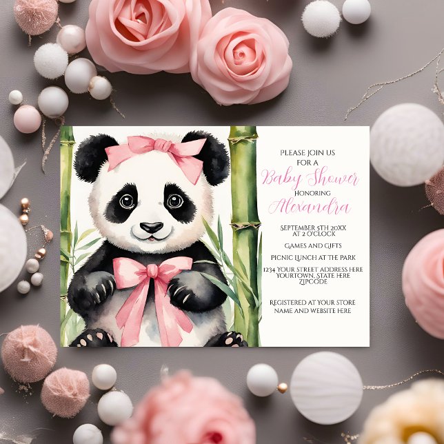 Baby Panda Girl Baby Shower Invitation (Creator Uploaded)