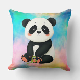 Baby Panda is Holding Piece of Bamboo Cushion
